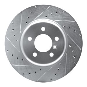 BMW 535D xDrive Brake Rotor (1) - Front Left - R1 Concepts - Drilled & Slotted - Silver - `11-`19